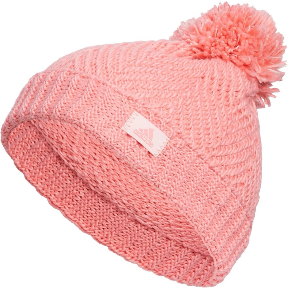 adidas Youth Twilight Ballie 4 Beanie Cuffed Winter Knit Hat with Pom - Pink